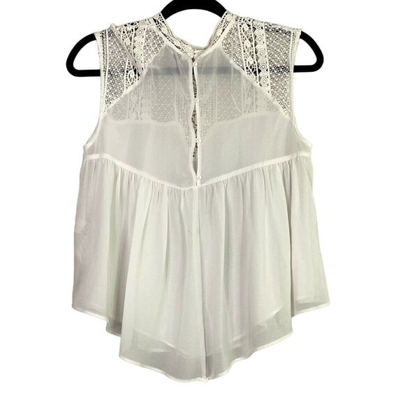 Zara TRF Sheer Sleeveless Lace Flowy Boho Blouse Button Eyelet Back S White - Picture 5 of 15